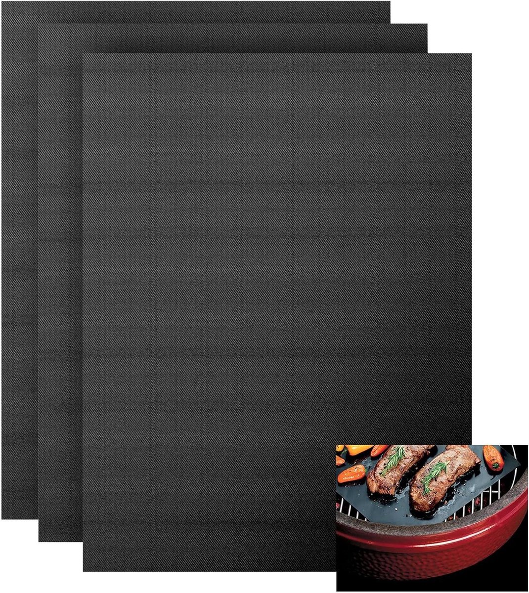 Grillmat Set - Oven Inleg Mat - Vetvrij Grillen - Hittebestendig Tot 500°C - 32 x 50 cm - Zwart