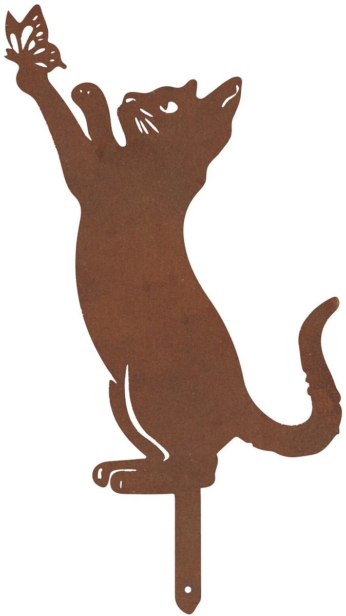 Maximex - Decoratie voor potten en tuin, kat met vlinder, roest effect, 47 cm