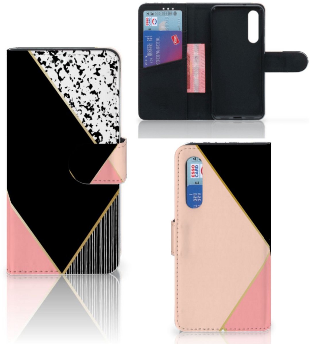 Boekhoesje voor Xiaomi Mi 9 SE Book Case Zwart Roze Vormen