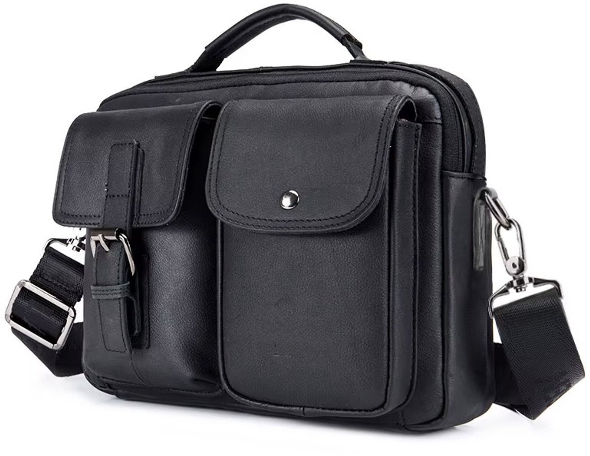 Leren Schoudertas - Crossbody Tas iPad 10.8 inch - Vintage Aktetas - Zwart