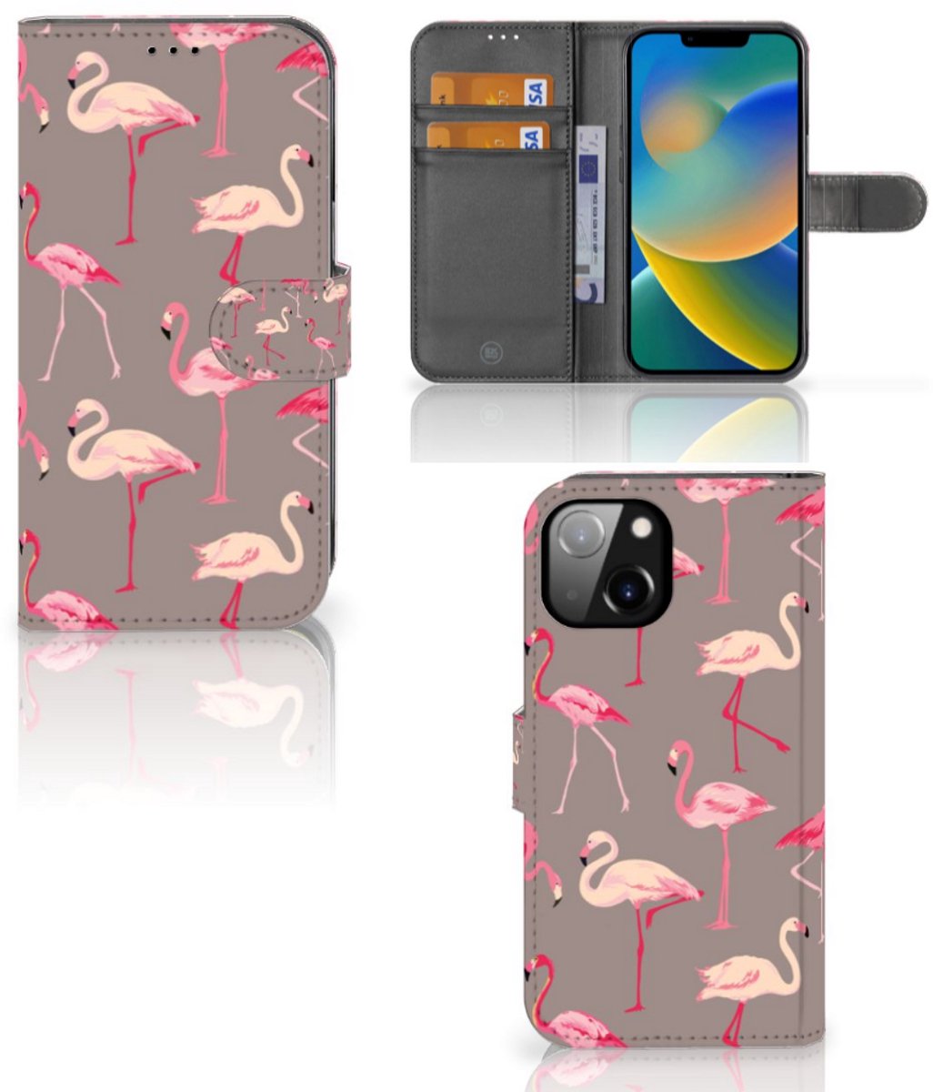 Apple iPhone 14 Telefoonhoesje met Pasjes Flamingo