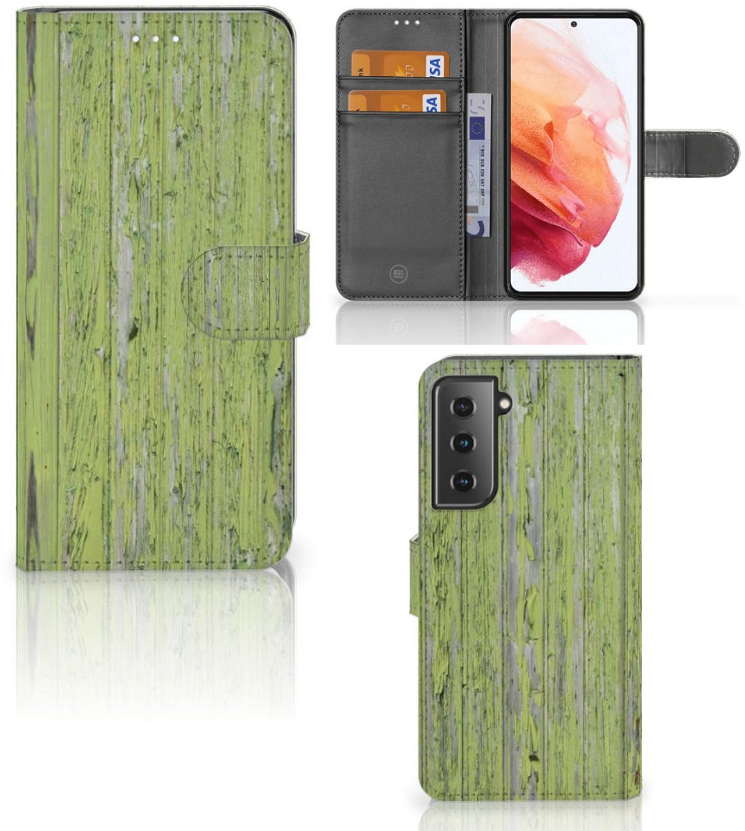 Samsung Galaxy S21 Book Style Case Green Wood