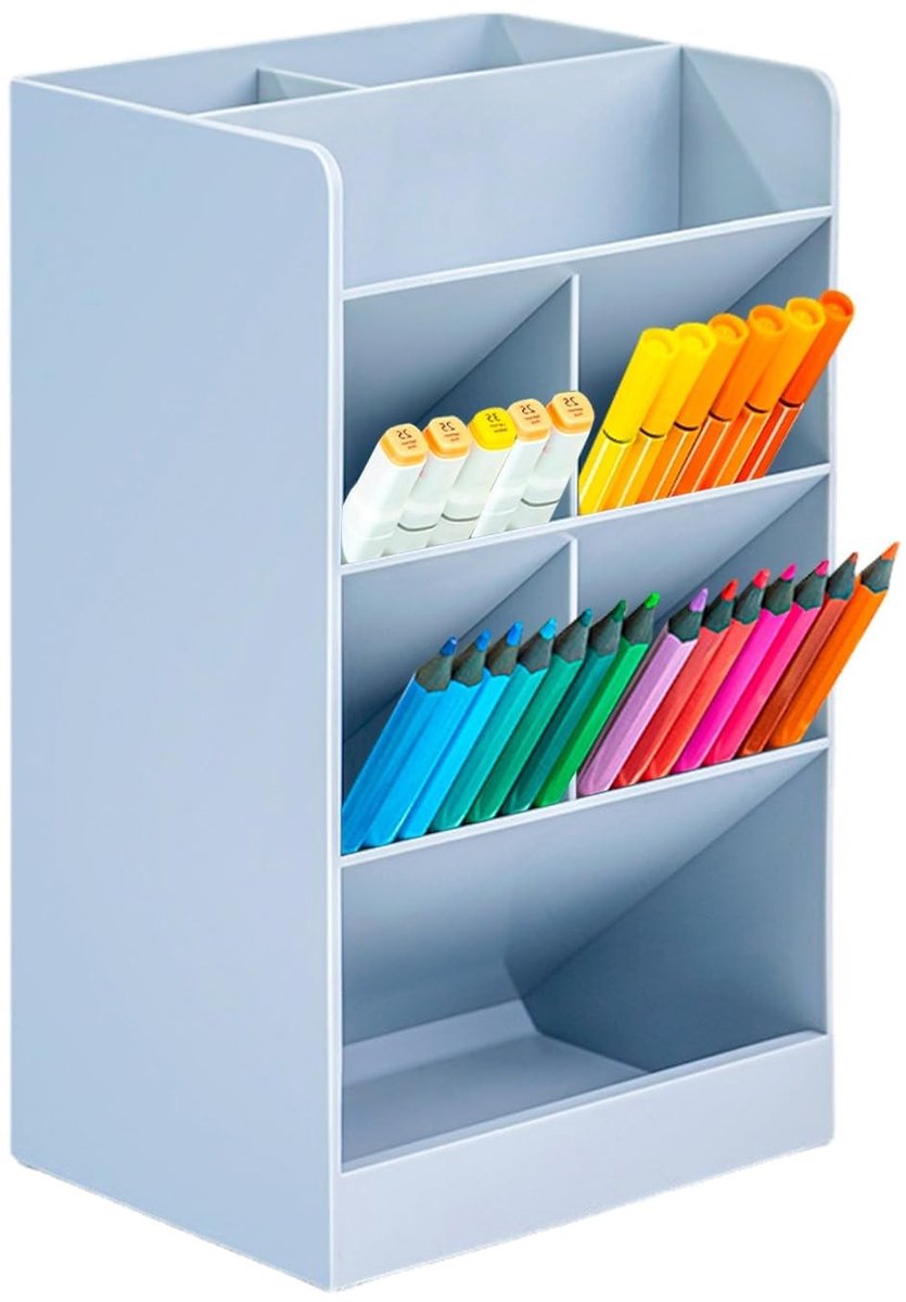 Hapivida Penhouder - Blauwe Desk Organizer met 5 Compartimenten voor School en Kantoor