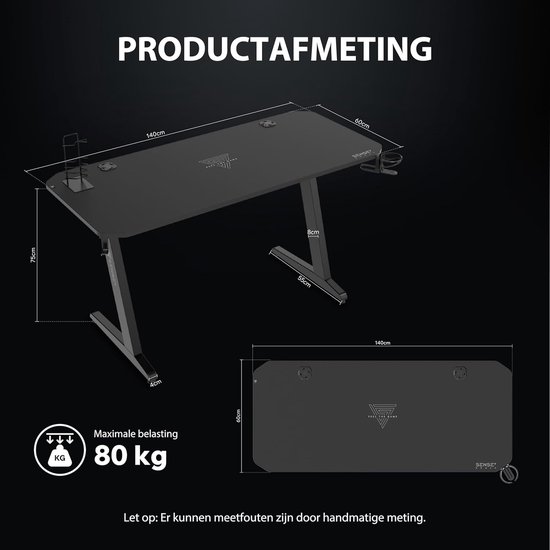 Gaming bureau - PC tafel werkstation - Productief werken gamen - Met accessoireshouders - 140 x 60 cm - Zwart — afbeelding 5