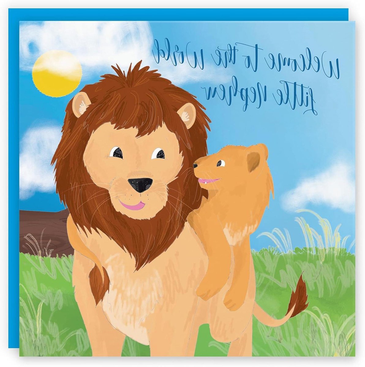 Hunts England Nephew New Baby Card - Welcome to the World Little Nefje - Cute Lions - Aunt/Uncle Card - Jungle Collection