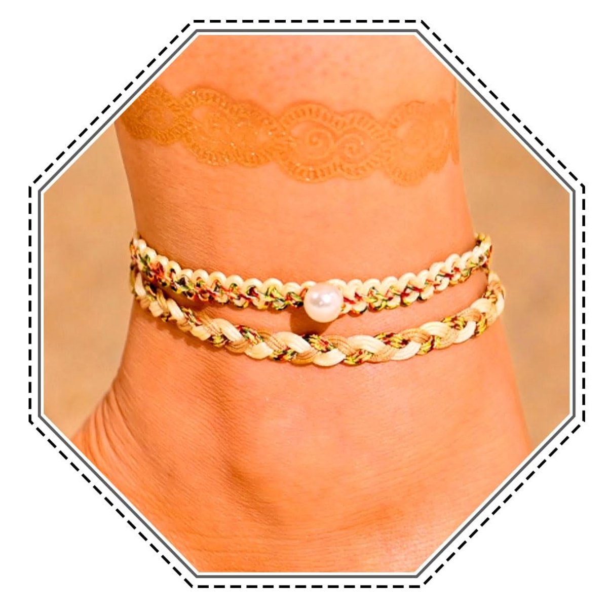 Cosensi - Boho Layered Anklets - Pearl Foot Necklace - Perfect voor strand en feest - Verstelbare enkelbandjes - Sieraden voor vrouwen en meisjes -...
