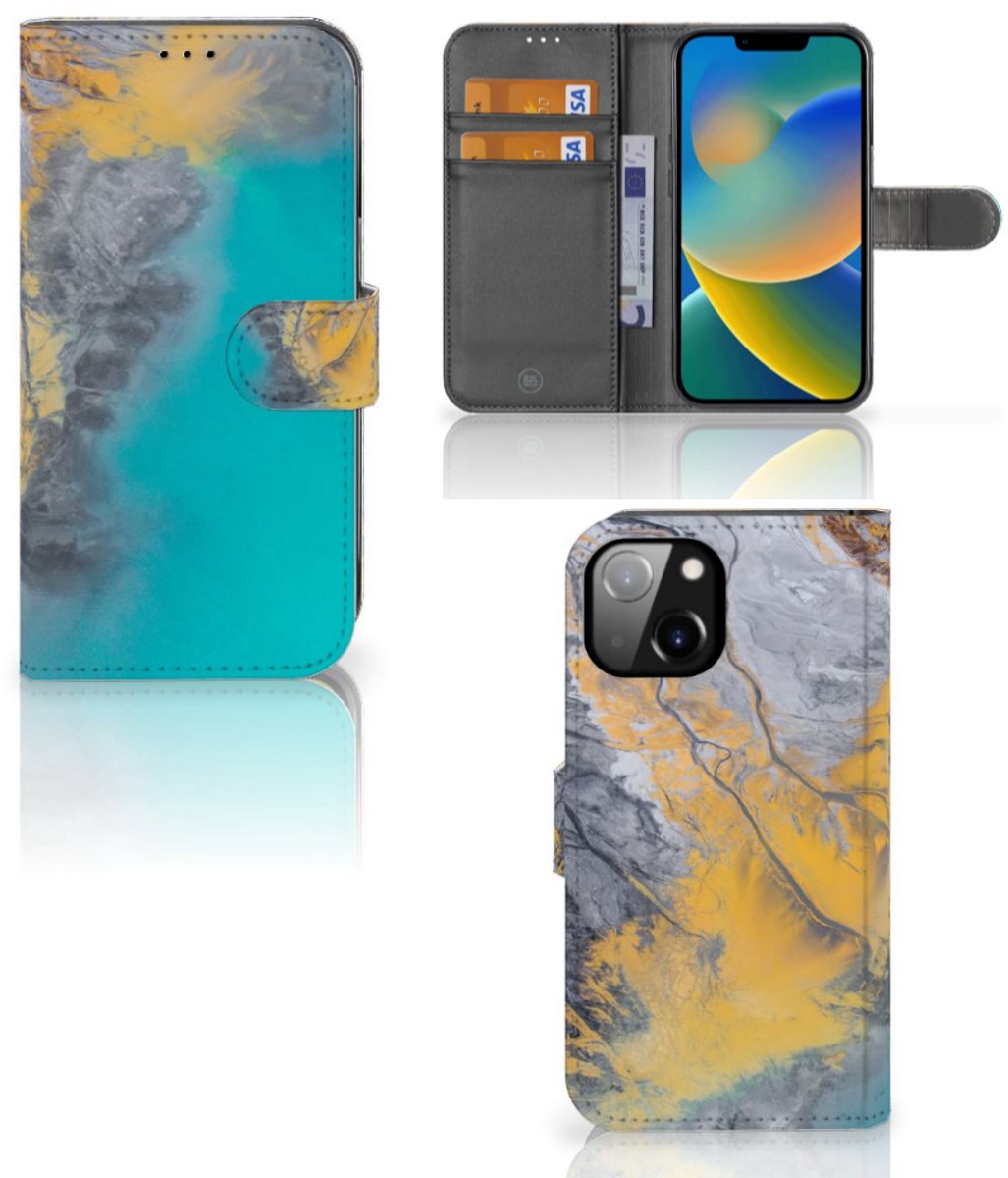 Apple iPhone 14 Bookcase Marble Blue Gold