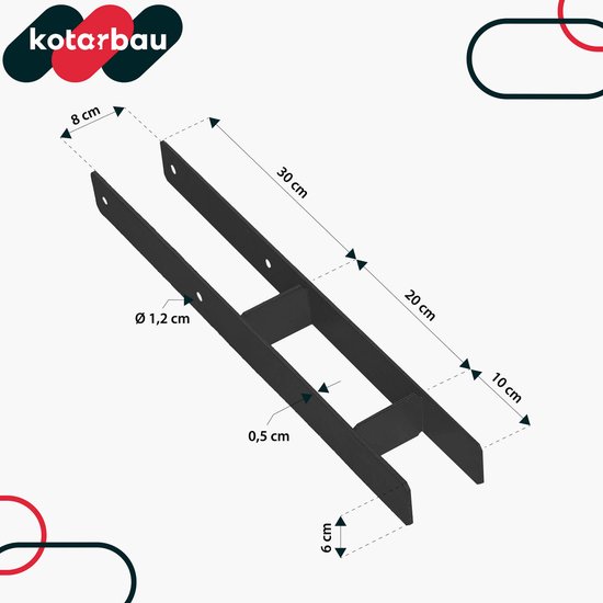 Kotarbau Serie - H-vormige Betonnen Basis - Staal - Zwart - 80mm — afbeelding 3