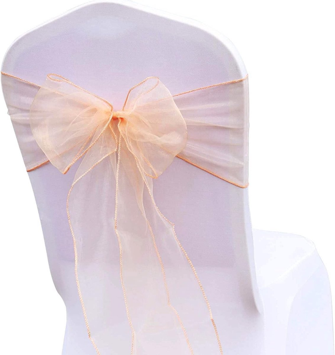 Elegante Organza Stoelhoezen met Strik voor Bruiloften, Feesten en Decoraties - 18x275CM - Roze Kleur