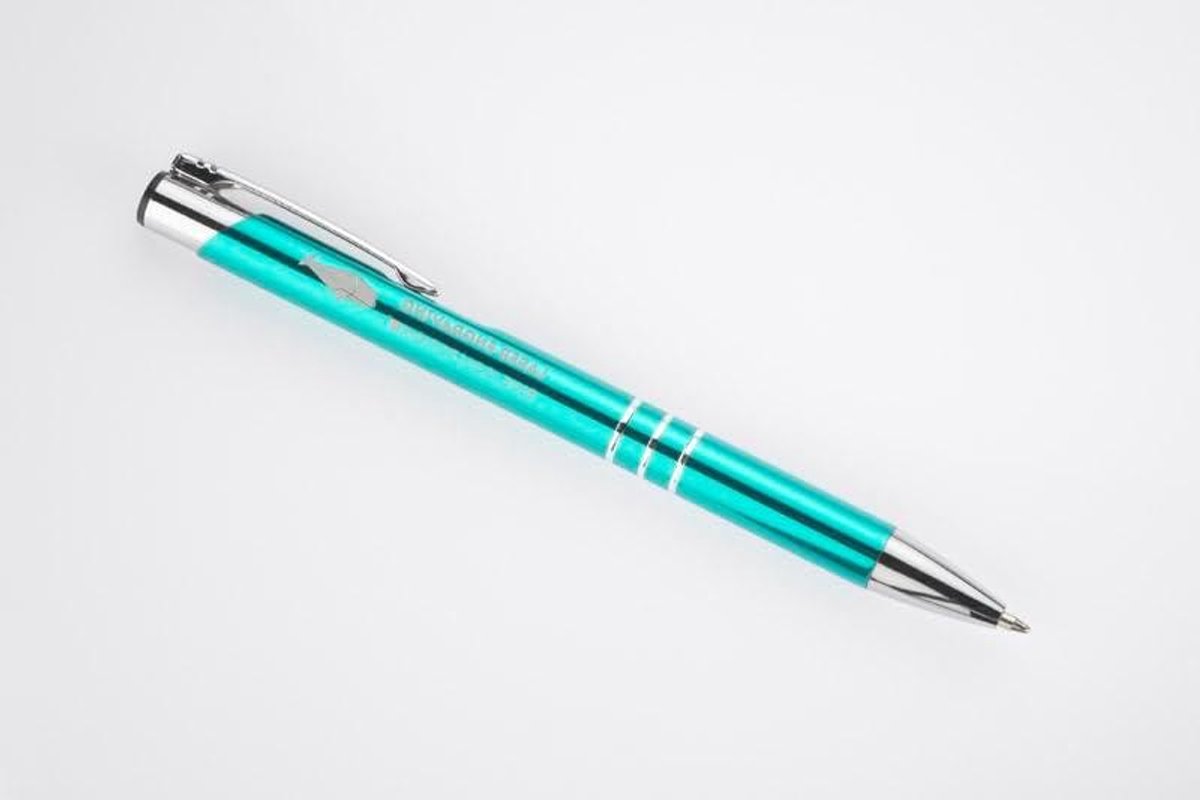 Metalen Balpen - Gegraveerde Pen - Persoonlijk Cadeau - Drukknop Mechanisme - 1 Stuk - Turkoois
