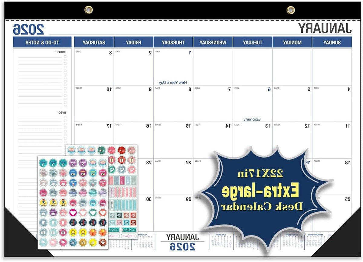 Bureaukalender 2026-2027 - Desktop Kalender - Thuisadministratie - 18 Maanden Overzicht - 56 x 43 cm - Zwart