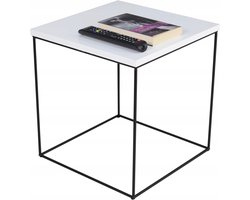 FutuStal Stolik Serie - Druciany Salontafel - Zwart Mat - Blad Biały Połysk - 40x40x43cm