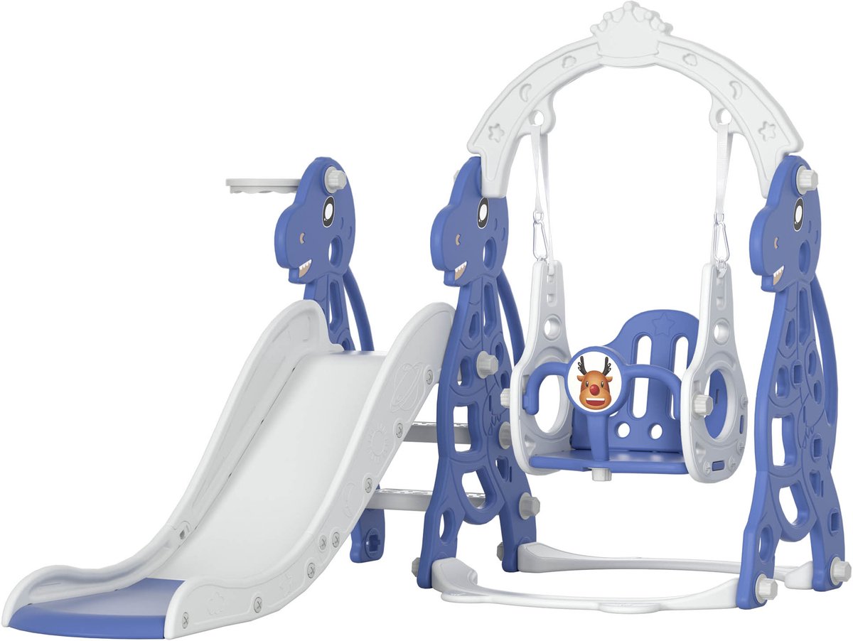 Glijbaan Kinderglijbaan, 4-In-1, Speeltuin Met Basketbalhoepel, Extra Lange Glijbaan, Schommel, Eenvoudig Op Te Zetten Babyglijbaan Voor Binnen En Buiten, Achtertuin(175x145x120cm)
