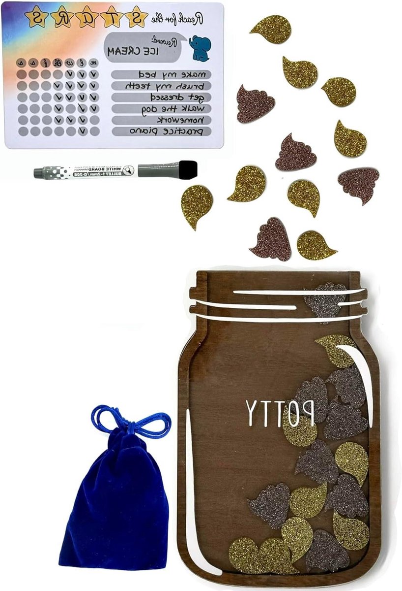 Kinderen Beloningspot - Gedragskaart Zindelijkheidstraining - Goed Gedrag Aanleren - Handgemaakt Premium Hout - 21.59 x 13.97 x 1.27 cm