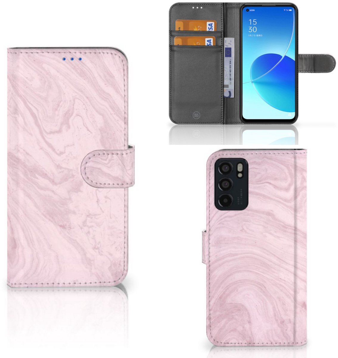Book Case voor OPPO Reno6 5G Bookcase Marble Pink - Origineel Cadeau Vriendin