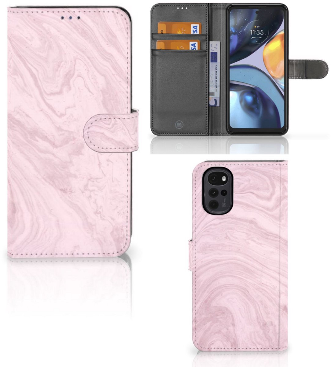 Motorola Moto G22 Bookcase Marble Pink - Origineel Cadeau Vriendin