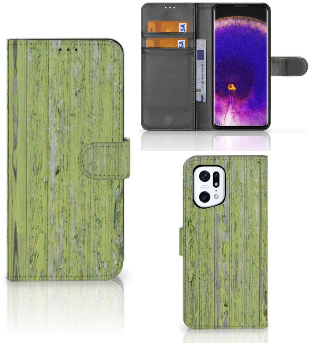 OPPO Find X5 Pro Book Style Case Green Wood