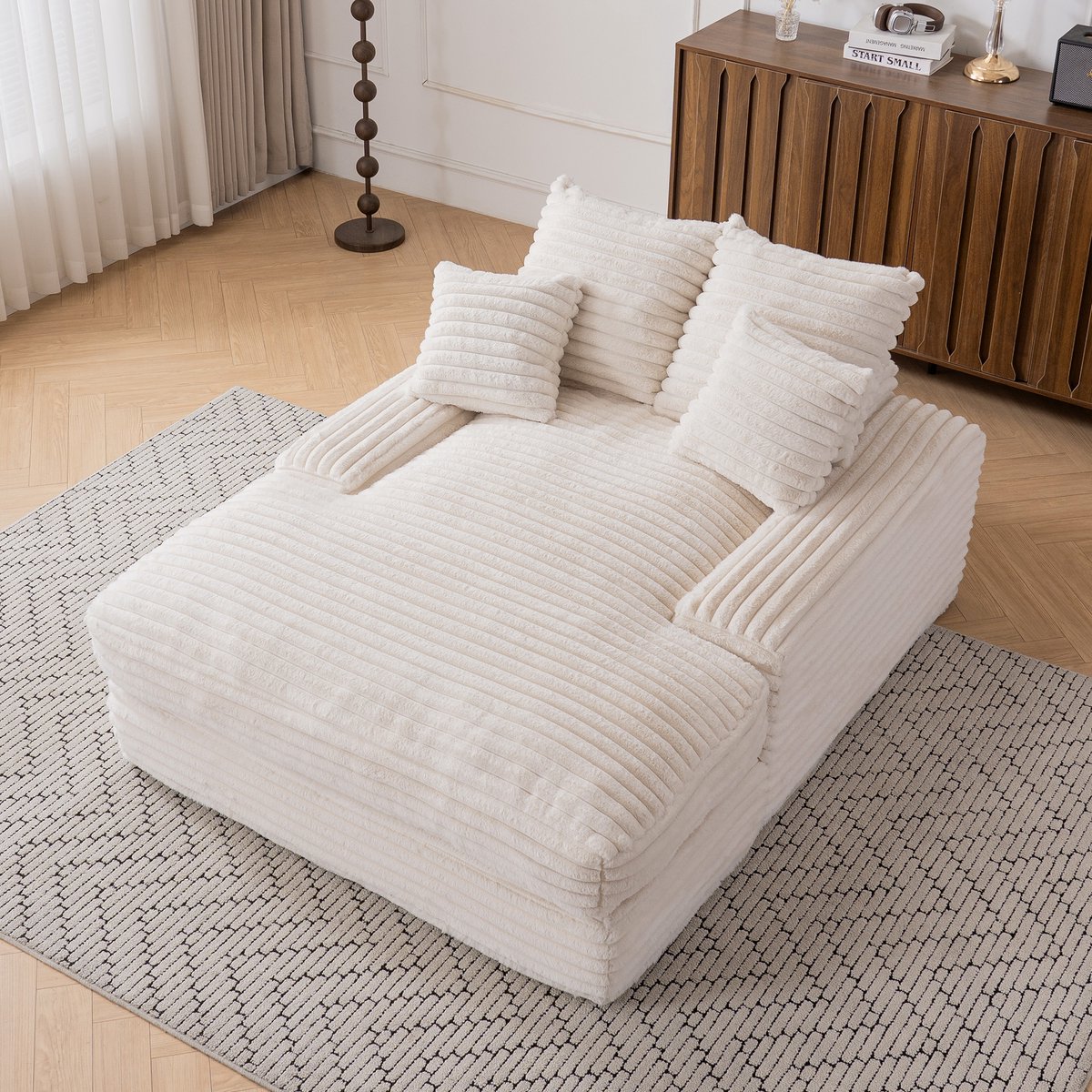 STILVORA Chaise Longue 135 x 165 cm - Zonder Montage Met 4 Afneembare Kussens - Voor Woonkamer En Lounge - Ribstof Beige