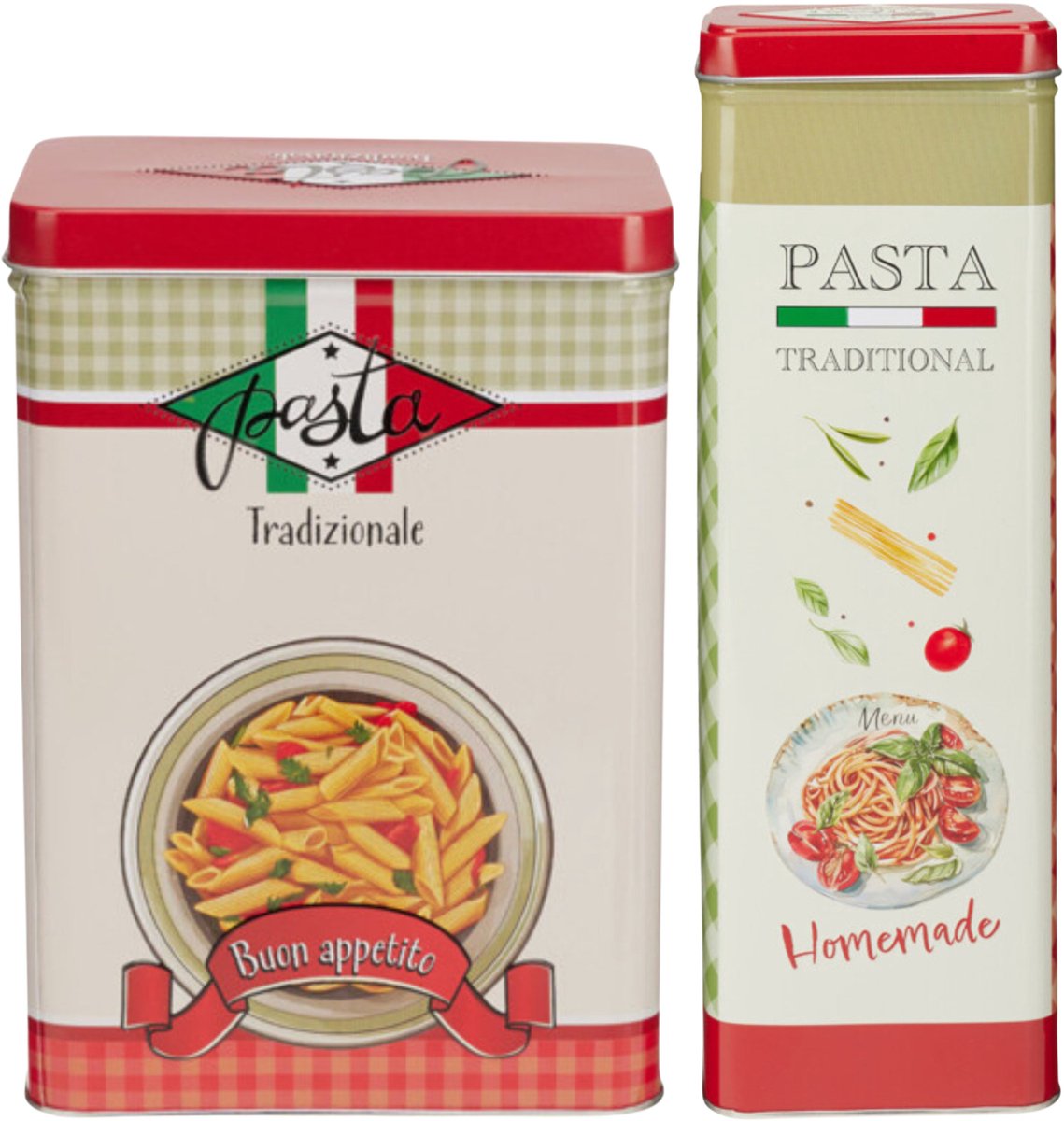 Pasta / spaghetti bewaarblik Nostagia set - rood - metaal - Italiaans - voorraadblik