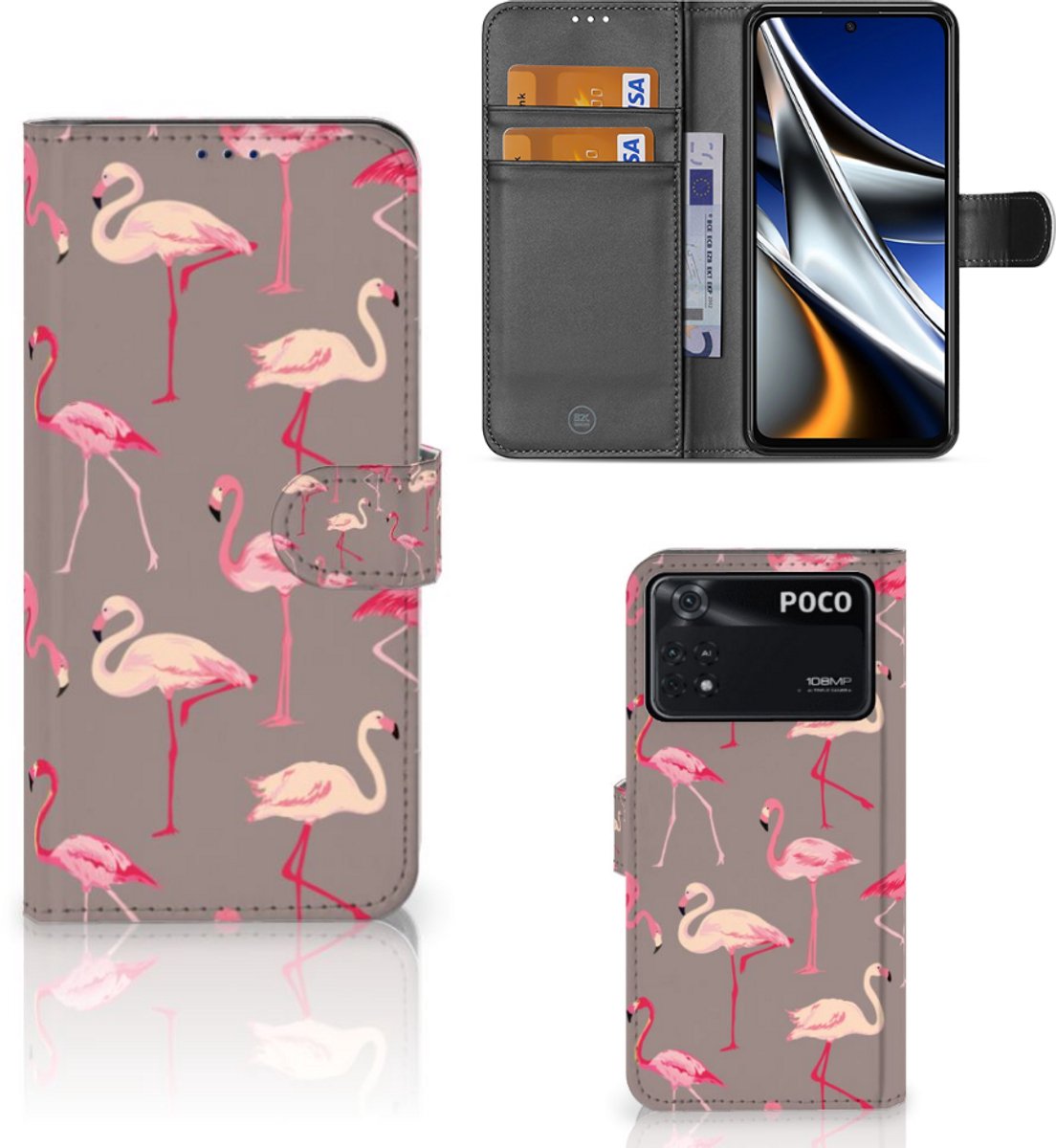 Xiaomi Poco X4 Pro 5G Telefoonhoesje met Pasjes Flamingo