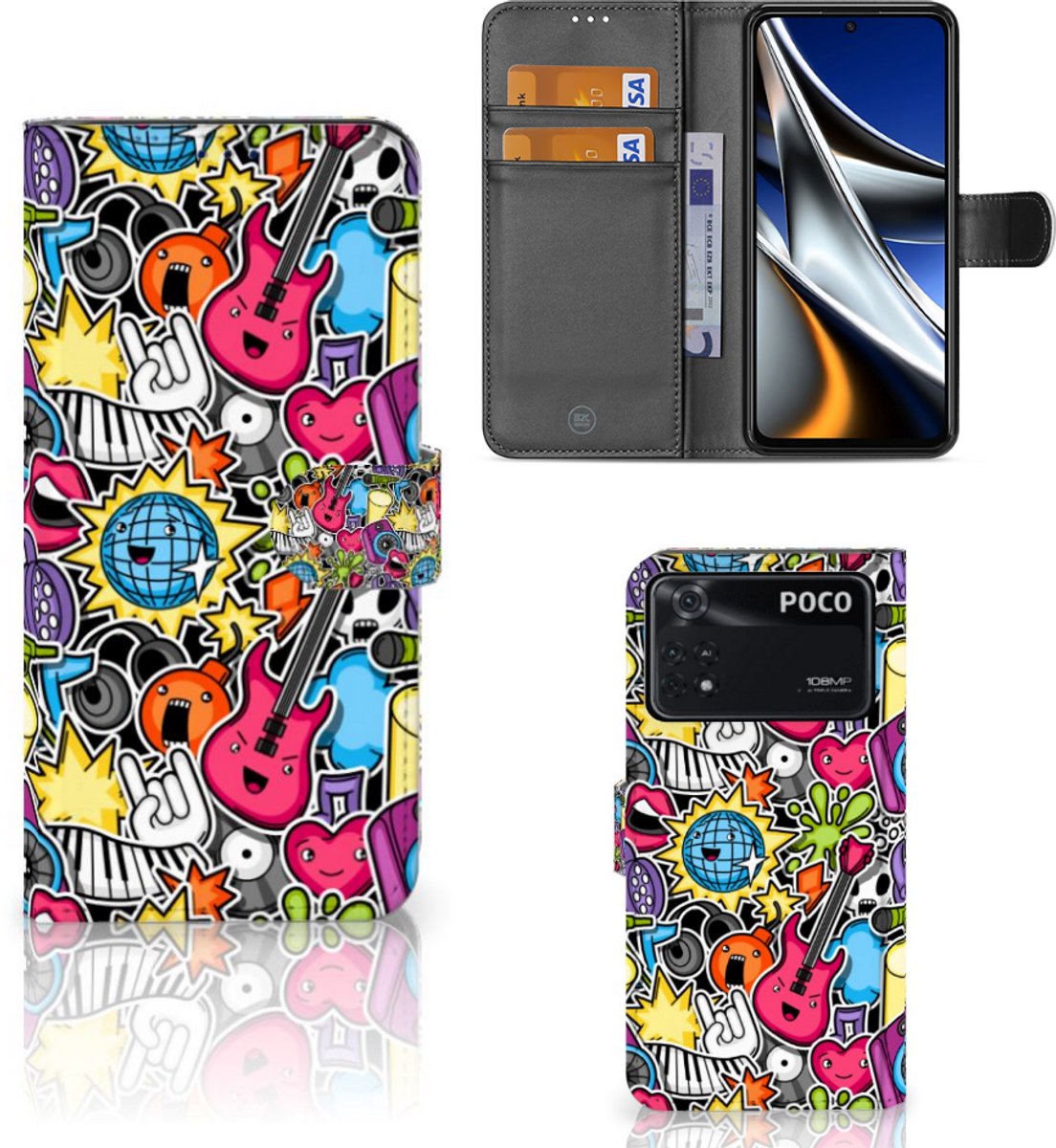 Xiaomi Poco X4 Pro 5G Wallet Case met Pasjes Punk Rock