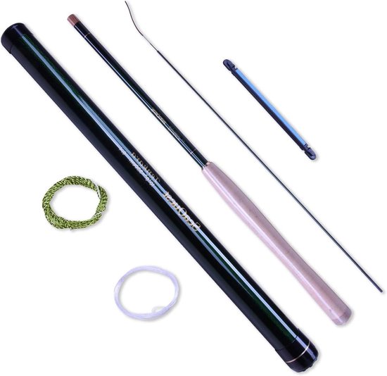 Tenkara hengel set - Vliegvishengel telescopisch - Vissen op forel - Complete beginners set - 330 cm - Zwart