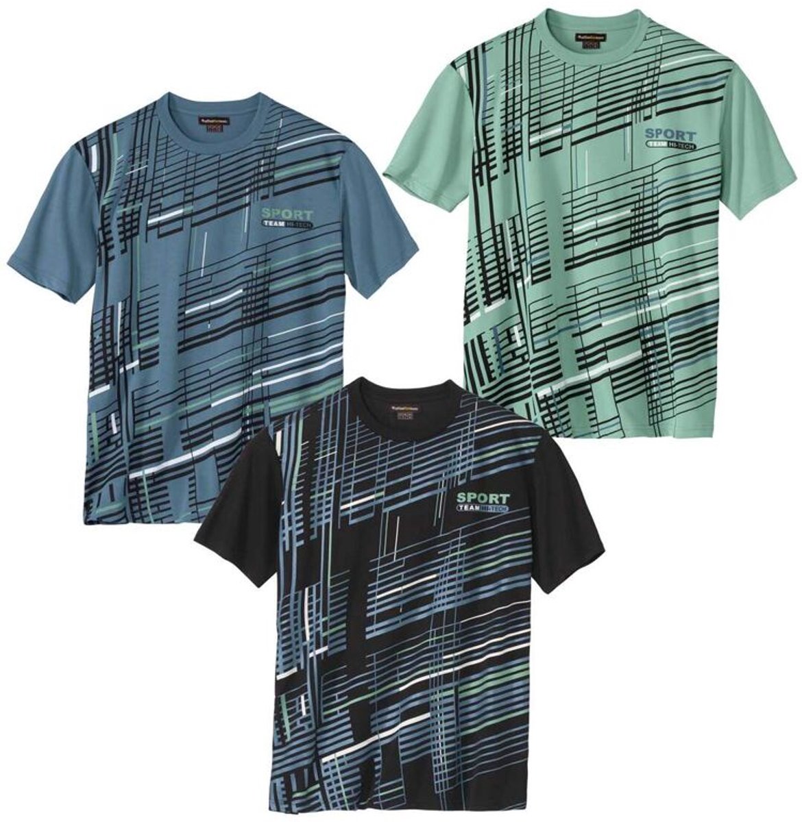 ATLAS FOR MEN - Set van 3 T-shirts Graphic Sport - Heren - Verkrijgbaar in grote maten - 5XL