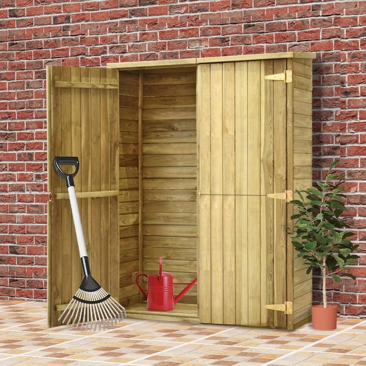 Tuinhuis – Tuinopslag – Tuinhok – Tuinkast – Tuinhuisje – Geïmpregneerd Grenenhout – Weerbestendig En Stevig – Afmeting 123x50x171 Cm – Bruin