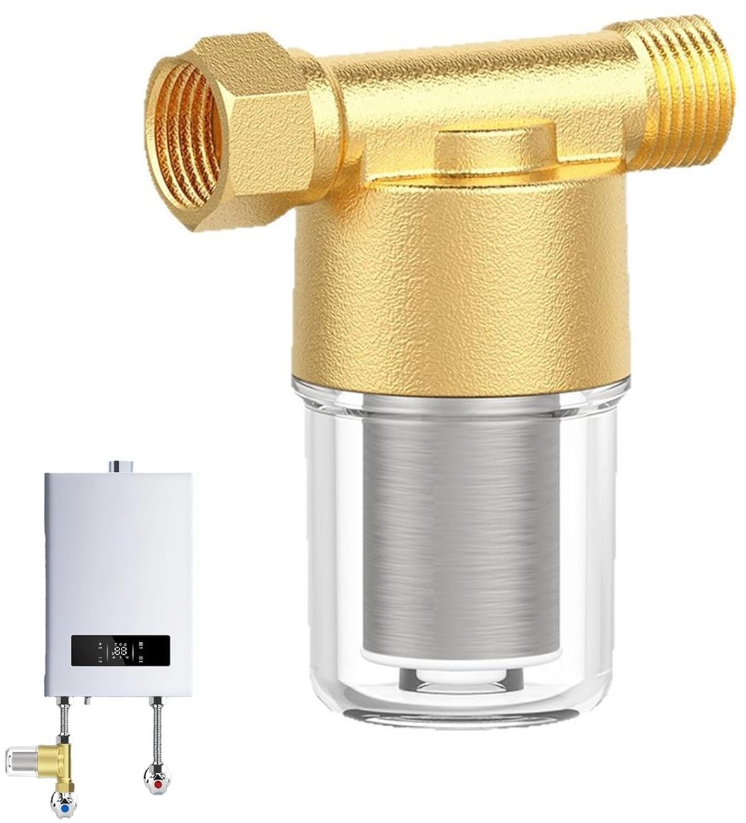 Wasbaar voorfilter voor douche en boiler, effectief sedimentfilter voor verontreinigingen in water voor wasmachines en verwarming