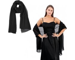 Shengxi Zachte chiffon sjaal voor dames, elegant, glanzend, voor bruiloft, feest, ceremonie, avondevenementen, Zwart, L