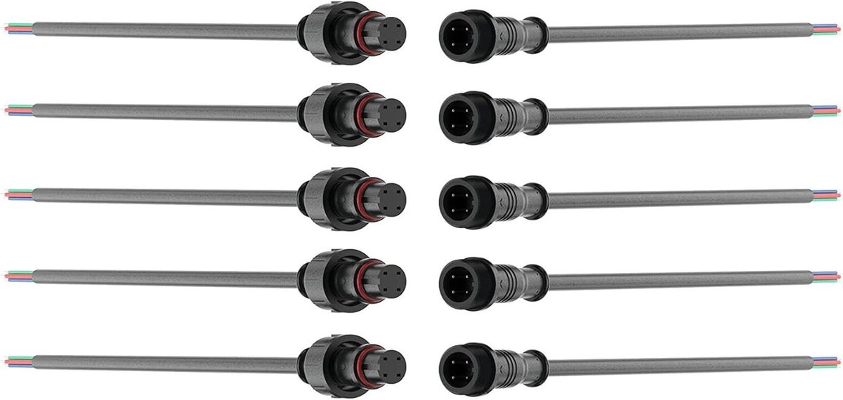 Waterdichte 4-Pin LED Plug Set met 18 AWG Verlengkabel voor LED Strips - Male en Female Connectoren, Perfect voor Buitengebruik en Tuinverlichting