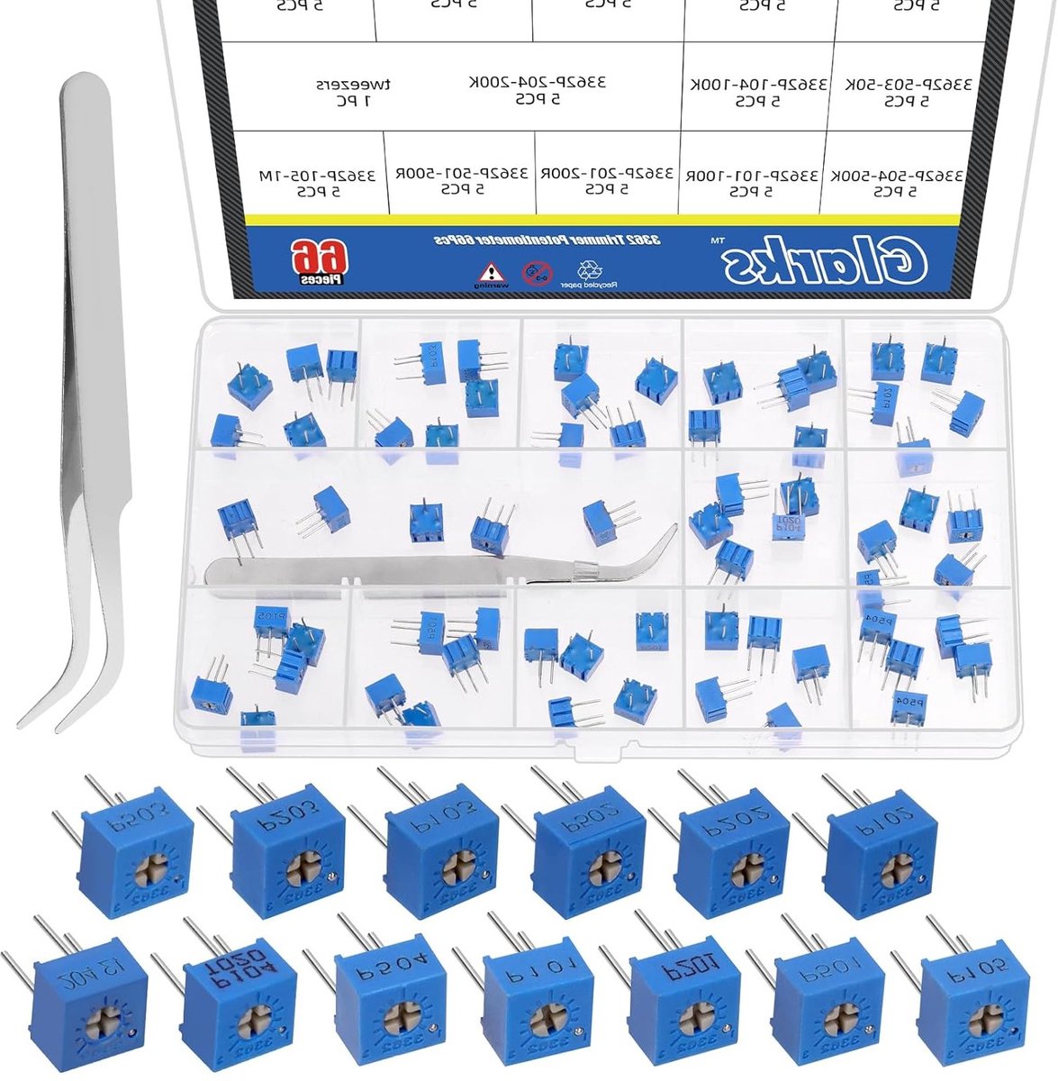 65-delige trimmer potentiometer kit met 13 waarden van 100R tot 500K ohm voor breadboard gebruik, variabele weerstanden en instelbare instellingen