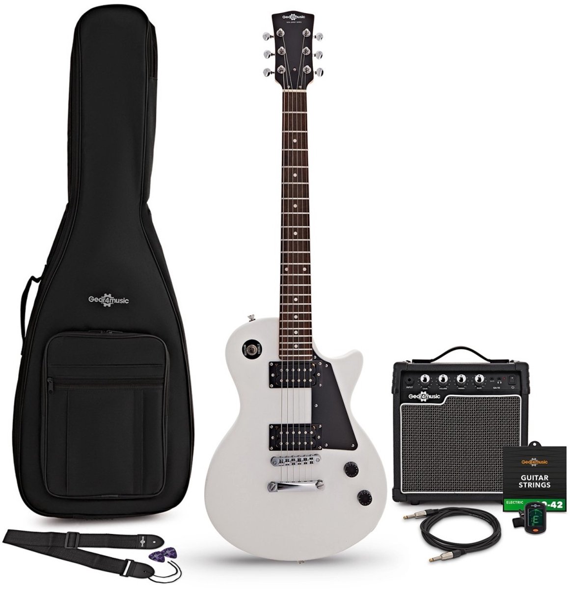 New Jersey Elektrische Gitaar Wit, 10W Gitaarversterker & Accessoireset