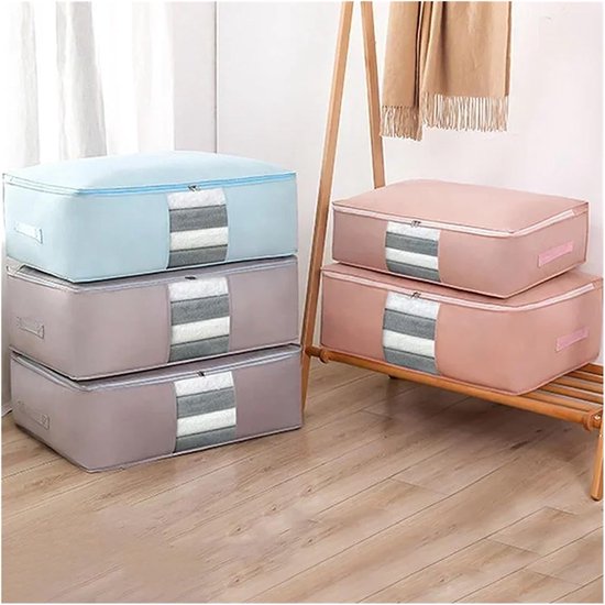 Opbergzakken Kleding - Opbergers Organizer - Opbergen Dekbedden - Vouwbaar Non-woven Materiaal - 52x35x16cm - Beige — afbeelding 3