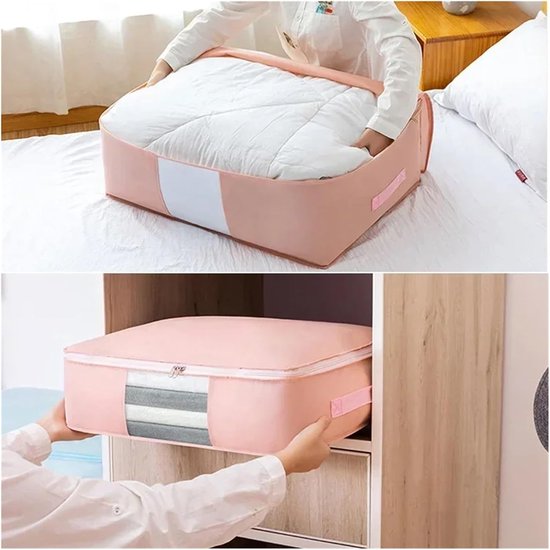 Opbergzakken Kleding - Opbergers Organizer - Opbergen Dekbedden - Vouwbaar Non-woven Materiaal - 52x35x16cm - Beige — afbeelding 4
