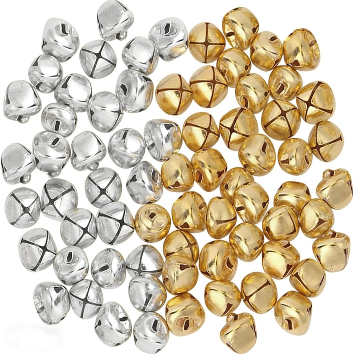 100 stuks mini-metalen belletjes van 12 mm voor sieraden, kerstdecoratie en knutselprojecten in goud en zilver