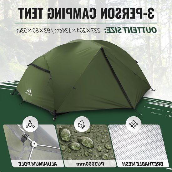 Camping tent voor 2-3 personen met 2 deuren, ventilatie, waterdicht en lichtgewicht voor backpacken, ideaal voor kamperen en wandelen in alle seizoenen. van Camping — afbeelding 3