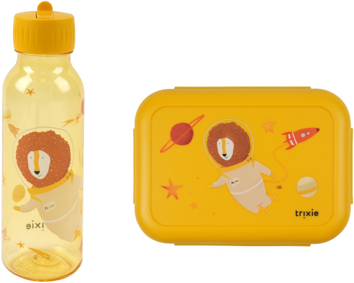 Bundel Trixie Back to School set - Lunchbox/Drinkfles 500ml - Spaceman Mr. Lion