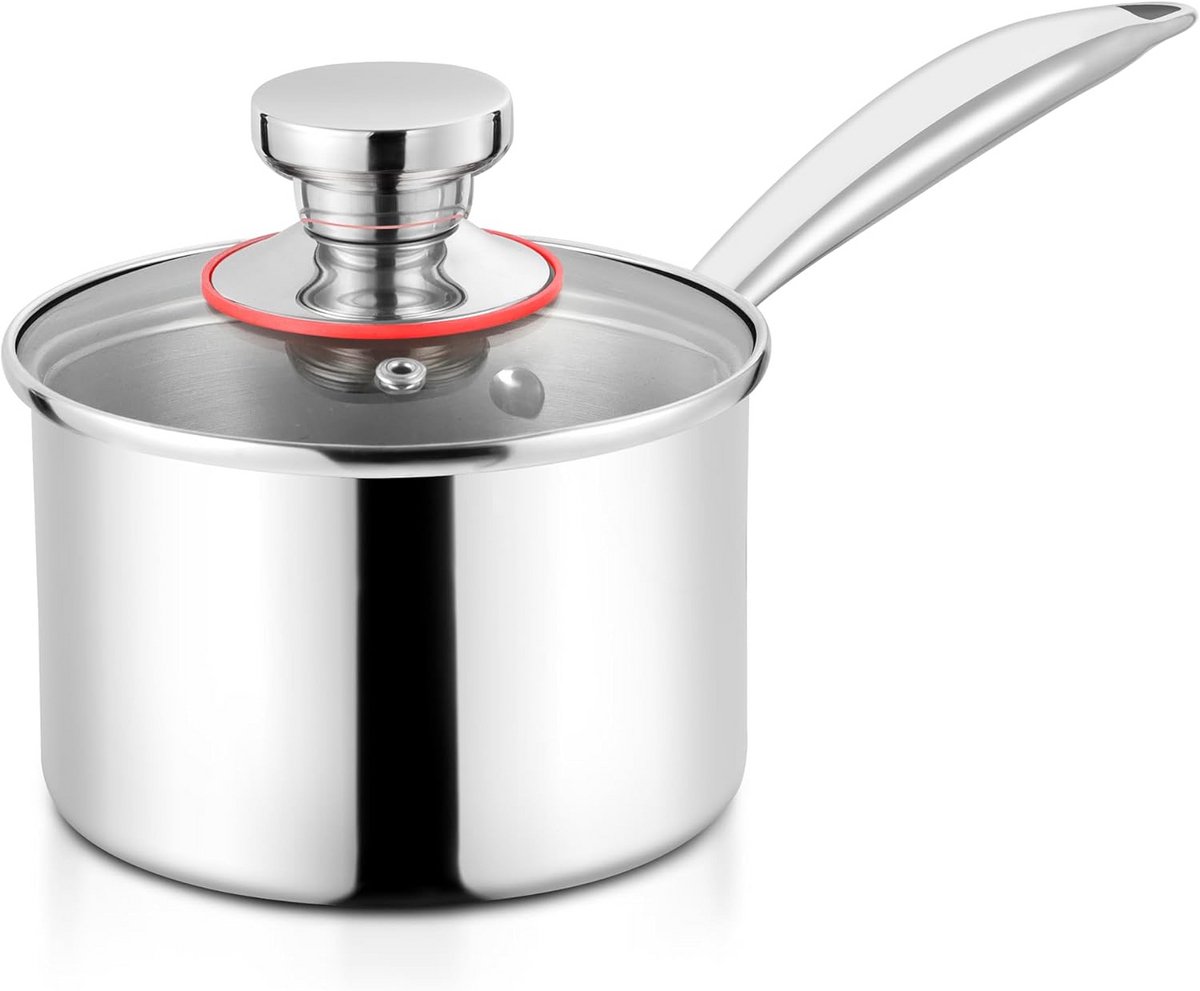 Steelpan 18 cm 18/10 roestvrij staal 2,4 liter met deksel, geschikt voor inductie, vaatwasmachinebestendig