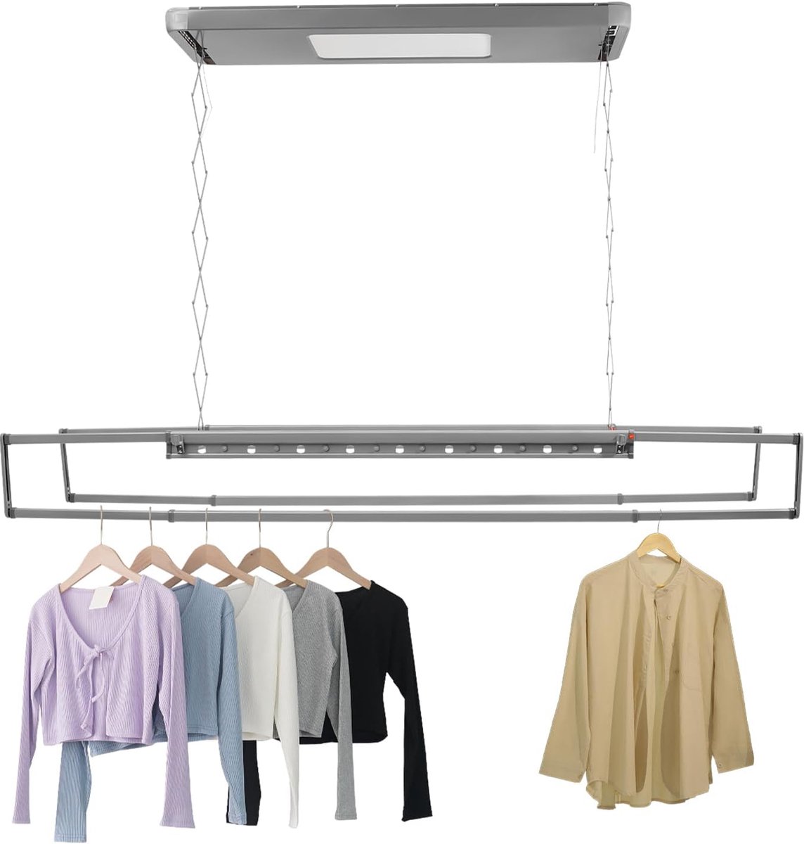 Elektrisch Droogrek Plafond Wasdroger Wassen Drogen Binnen Afstandsbediening LED 138 x 37 cm Grijs