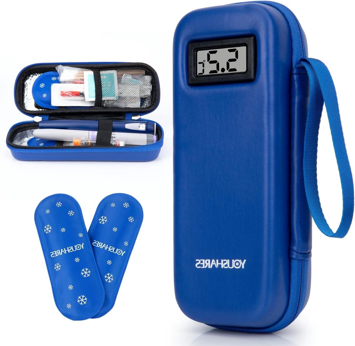 Insuline Koeltas met 2 TSA Koelpacks, Mini Medicijn Koeler, Isolatie Tas voor Epipennen en Diabetische Accessoires (Blauw)