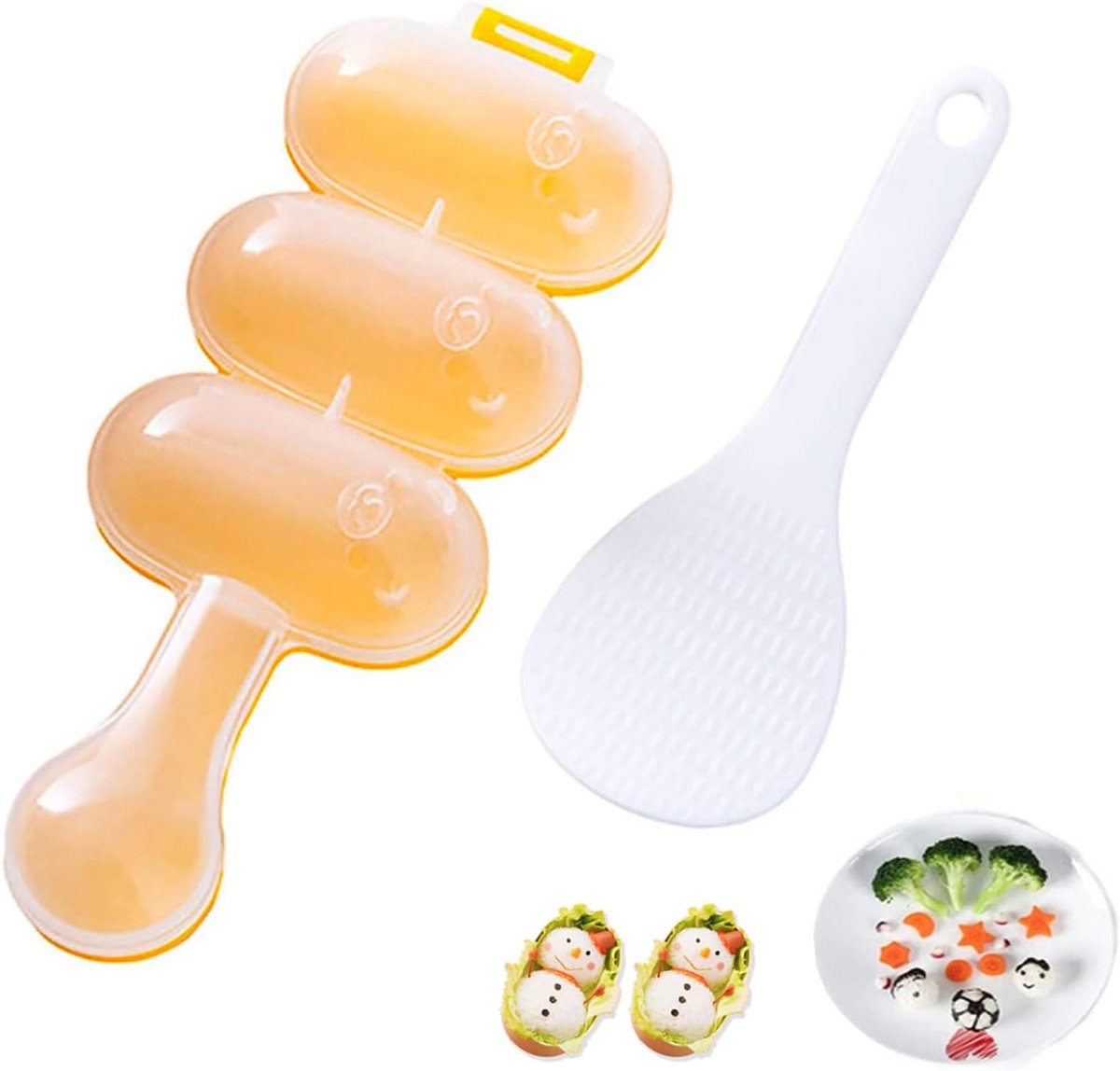 Rijstballenmakerset met mini-schep - sushi-plaat met handvat, doe-het-zelf shake maak kleverige rijstvormer voor kinderen en familie balvorm