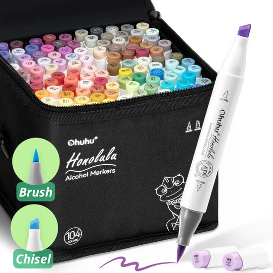Ohuhu - Honolulu Brush & Chisel - Alcohol Art Markers - 104 kleuren