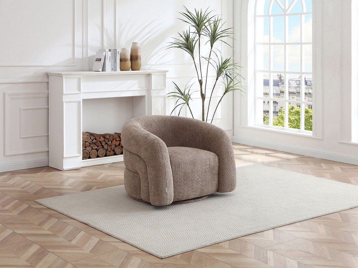 Vente-unique Driezitsbank en fauteuil in taupe boucléstof LAPIOTA van Maison Céphy