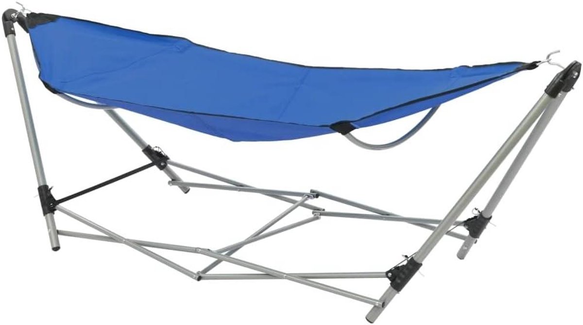 Hangmat met standaard - Opvouwbare relaxstoel - Ontspannen buiten - Compact opvouwbaar - 241 cm lengte - Blauw