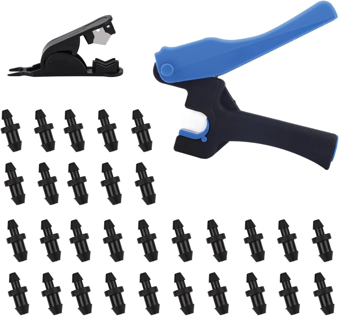 Dailygoods- Gatenpons Set - Druppelirrigatie Gereedschap - Pijpsnijder - 30 Pluggen - Tuinieren - Landbouw - Blauw/Zwart - Tuingereedschap