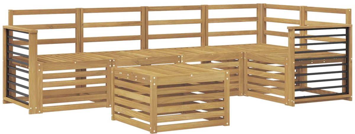 vidaXL Buiten - bank - set - 6 - st - 5-zits - Wit - Massief - Acacia - Hout