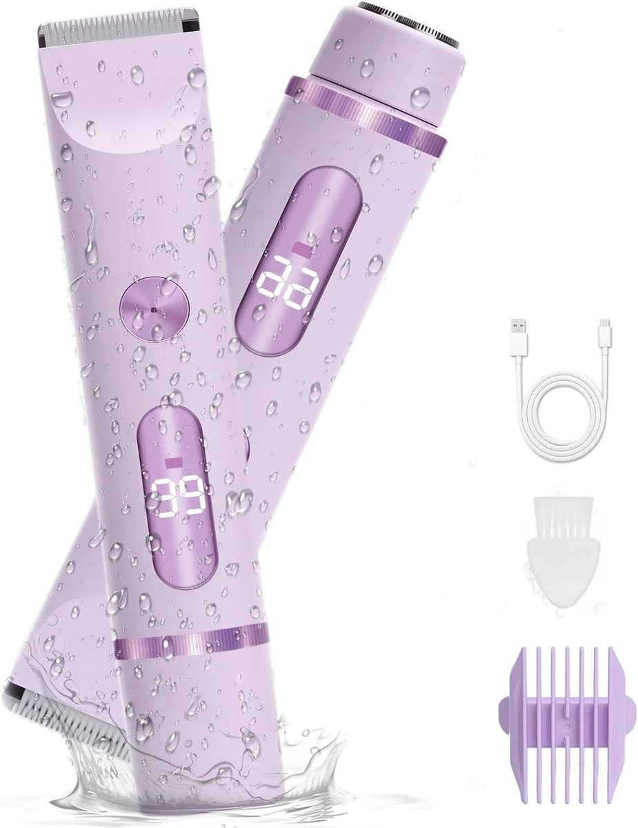 Damestrimmer Dubbele Kop - Lichaamstrimmer Vrouwen - Snel Haren Verwijderen - IPX7 Waterdicht - 230 g - Wit
