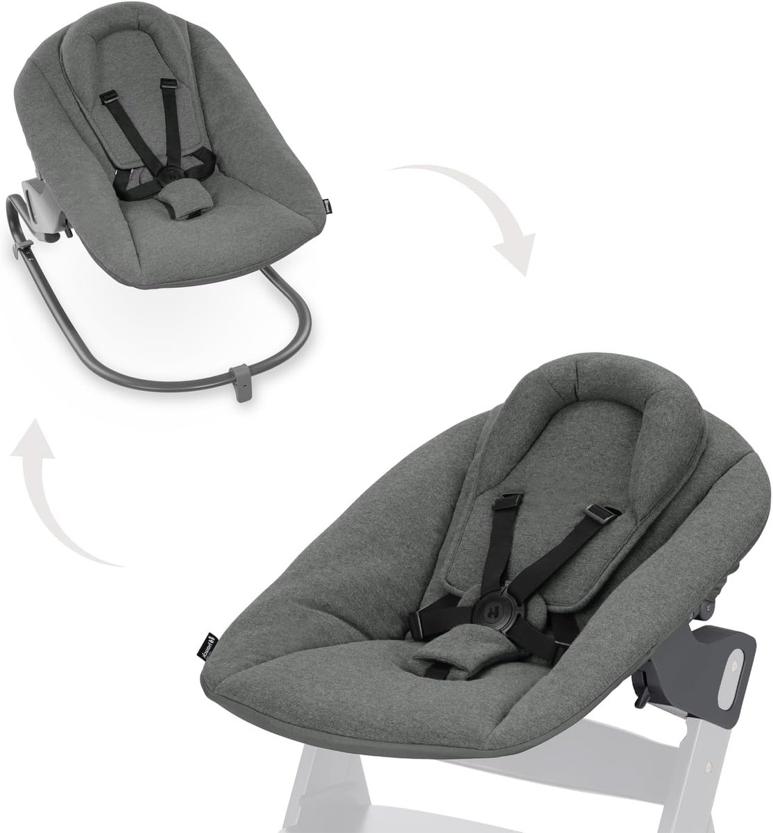 hauck Alpa Bouncer Premium, Dark Grey - Newborn Bouncer for Alpha+ & Beta+, 2in1 Bouncer & Newborn Mount, Adjustable Backrest, 5-Point Belt, Includes Rocker Frame, From Birth