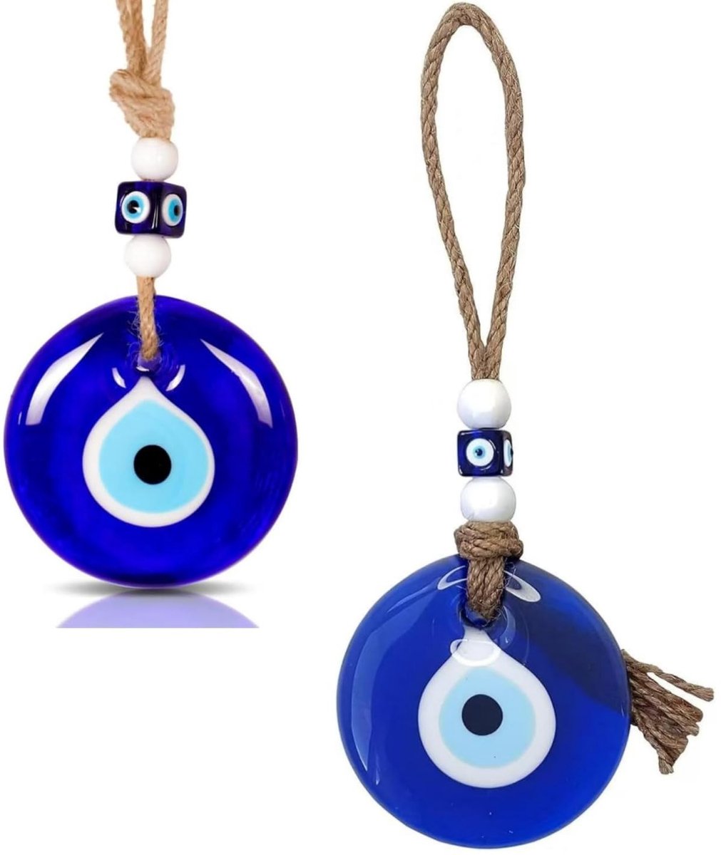 Dailygoods- Boze Oog Hanger - 2 Stuks - Wanddecoratie - Autoornament - Geluksbrenger - Amulet van Gekleurd Glas - Diameter 5 cm
